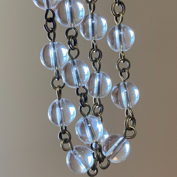 Genuine Clear Quartz Short Necklace, Bronze Slim Mushroom + Natural Gemstone - Picture 12 of 16